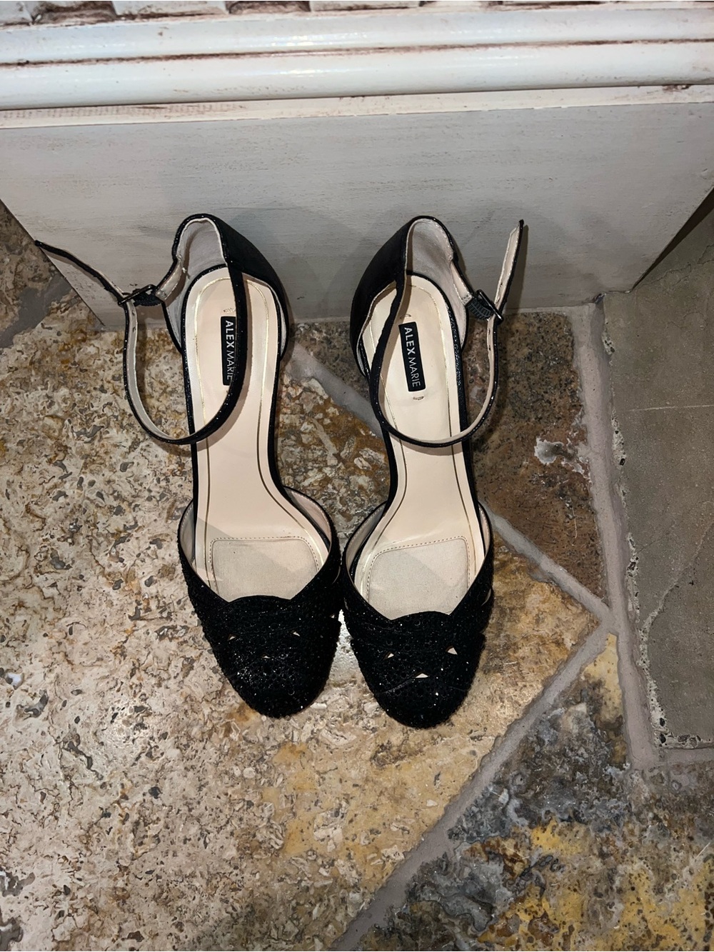 Alex Marie Black Crystal Ankle-Strap Heels - Picture 6 of 6